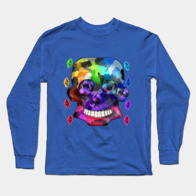 Rainbow Camouflage Skull Long Sleeve T-Shirt by cherubi19